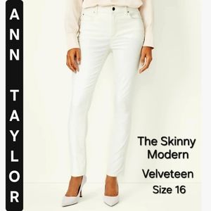 Ann Taylor The Skinny Modern Jeans Size 16 Off White Velveteen Fabric Skinny